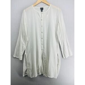 EILEEN FISHER Tunic S Organic Cotton Voile Filcoupe Button Up Long Sleeve White